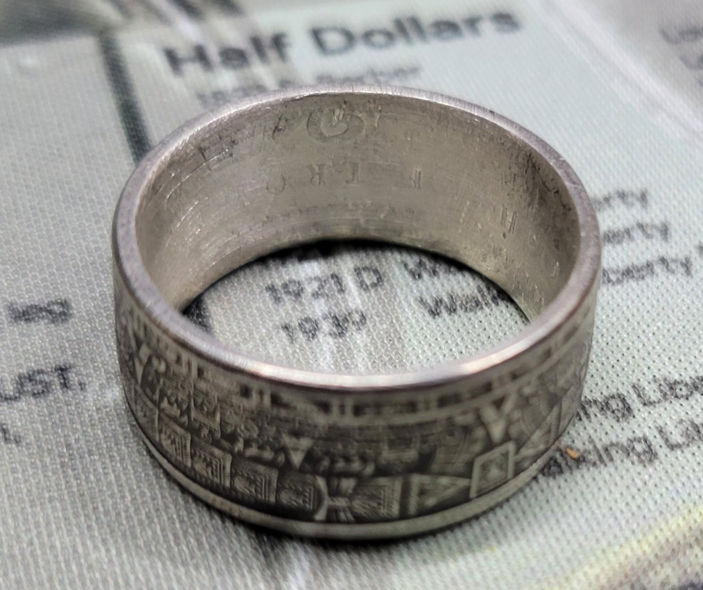 Large Aztec calendar coin ring