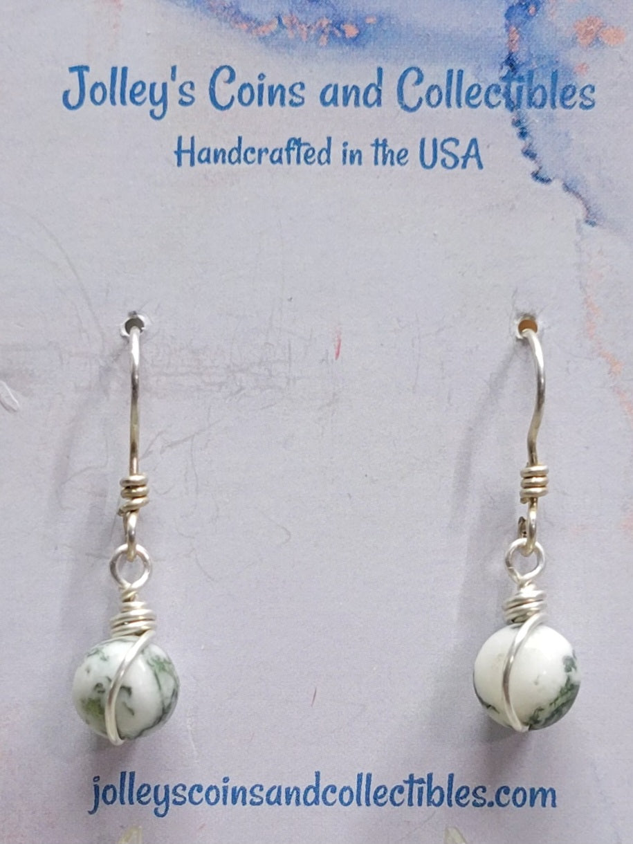 Round Gemstone Earrings Wrapped in 92.5% Silver Wire
