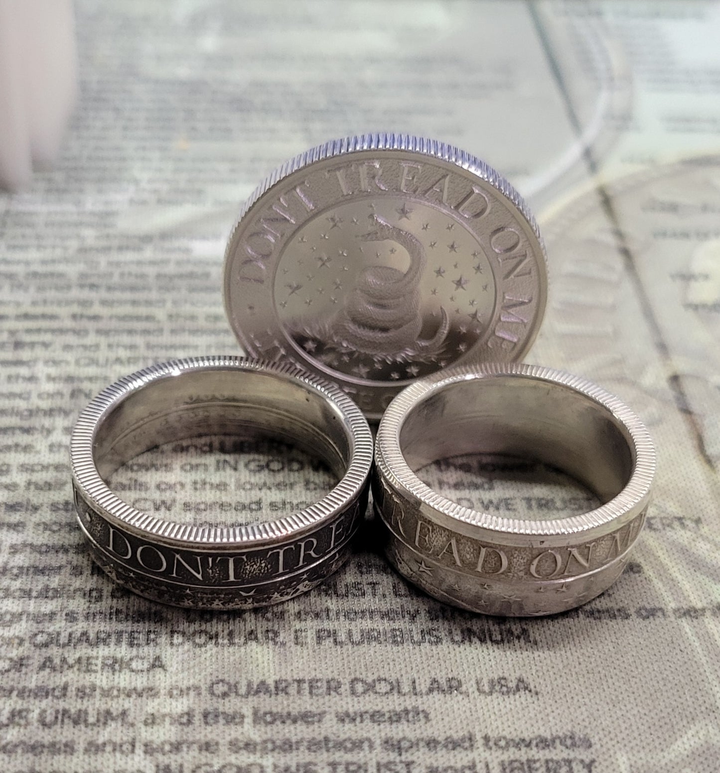 DON'T TREAD ON ME, LIVE FREE OR DIE coin ring