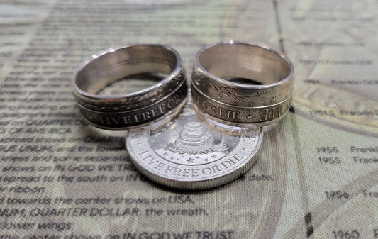DON'T TREAD ON ME, LIVE FREE OR DIE coin ring