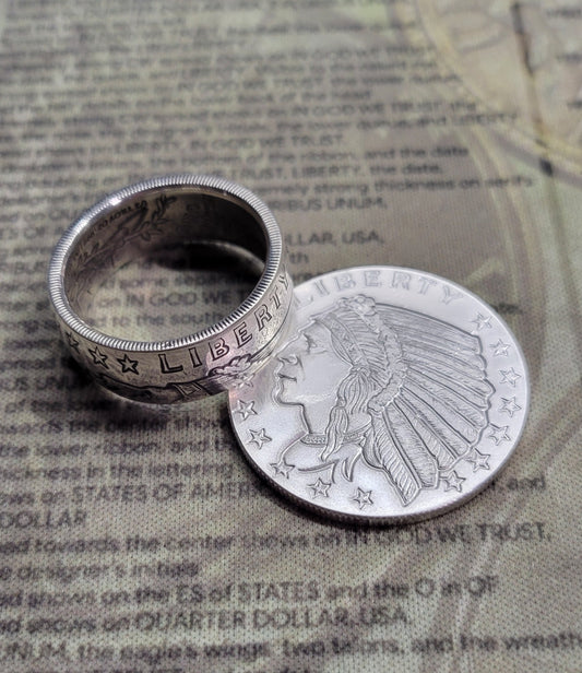 Incuse Indian silver bullion coin ring