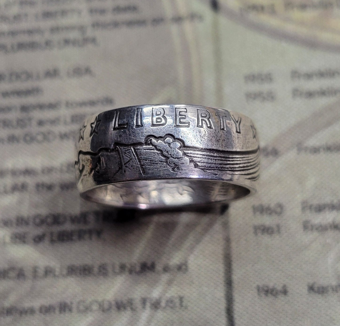 Incuse Indian silver bullion coin ring