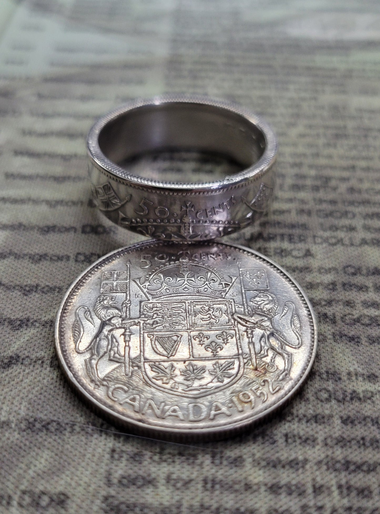 Canadian 50 cent reverse side out coin ring