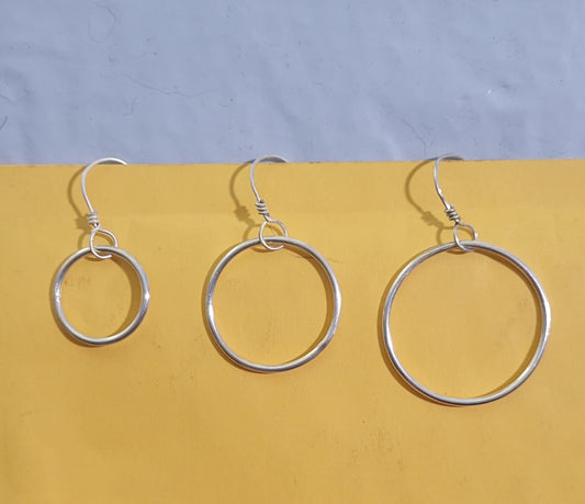 Handcrafted solid 92.5% silver dangle hoop earrings