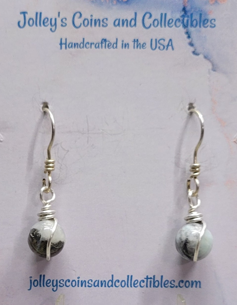 Round Gemstone Earrings Wrapped in 92.5% Silver Wire