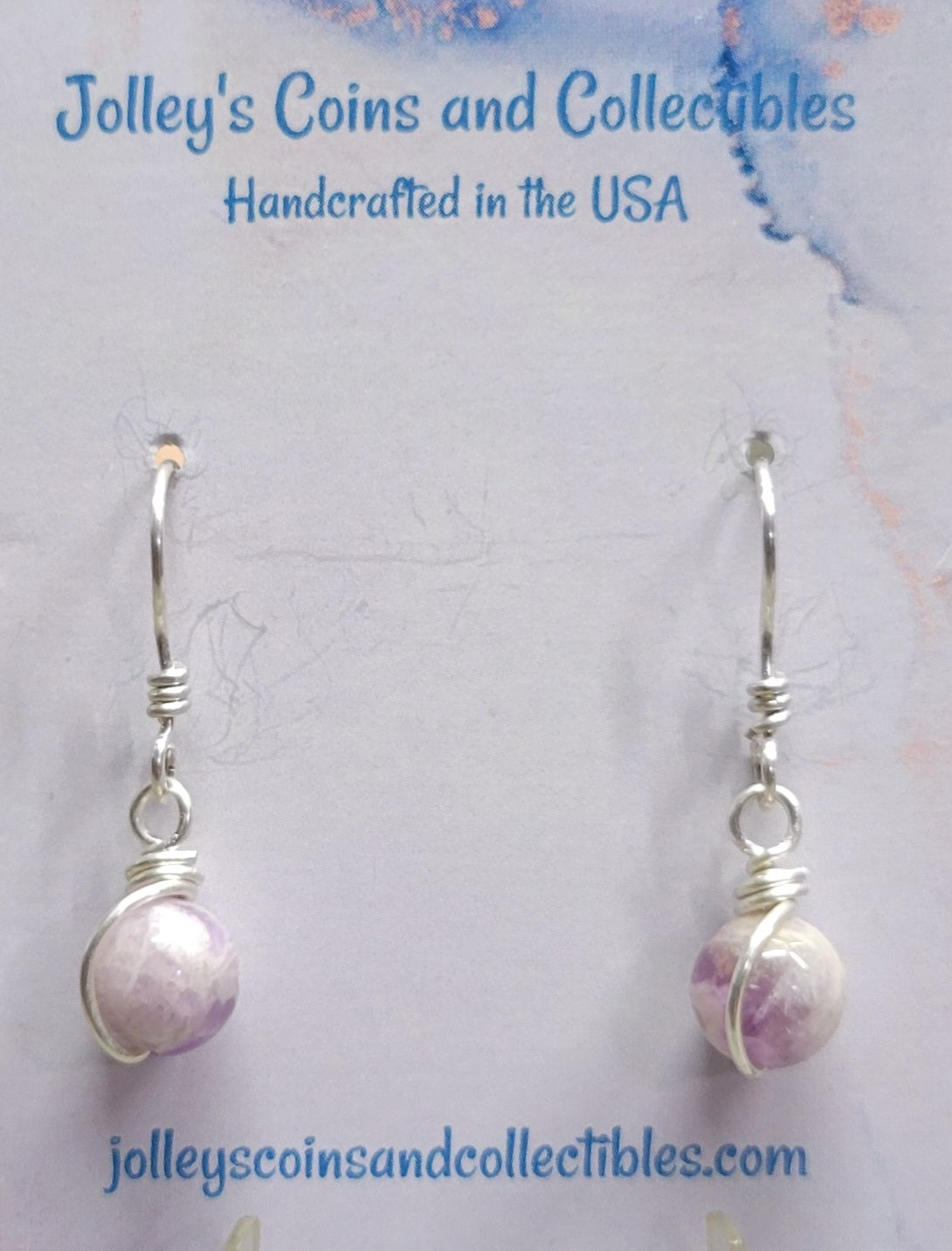 Round Gemstone Earrings Wrapped in 92.5% Silver Wire
