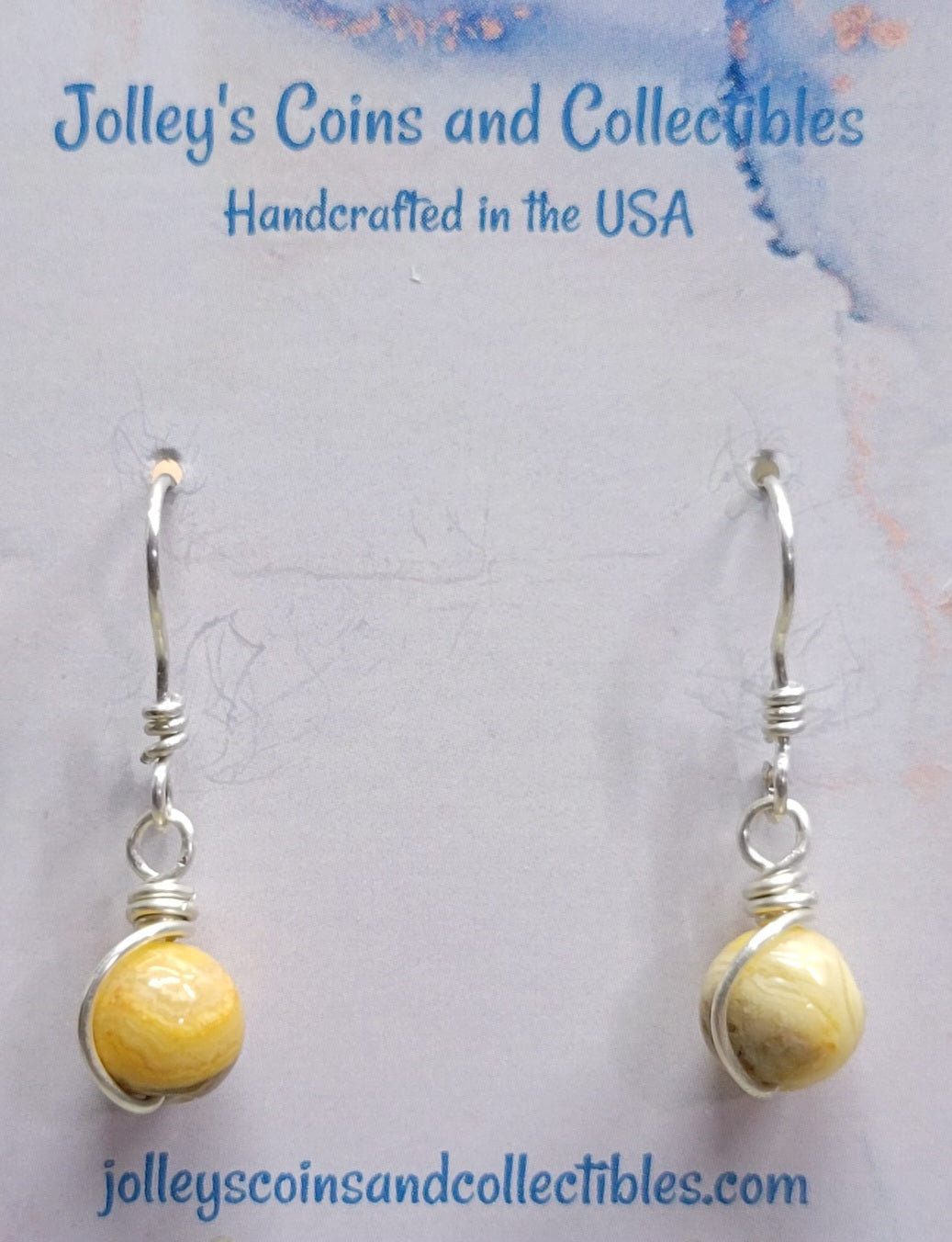 Round Gemstone Earrings Wrapped in 92.5% Silver Wire