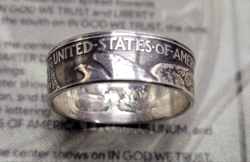 Walking Liberty half dollar coin ring.