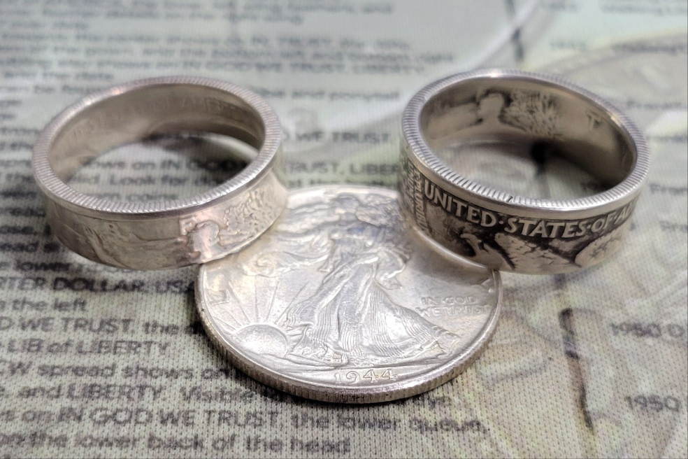 Walking Liberty half dollar coin ring.