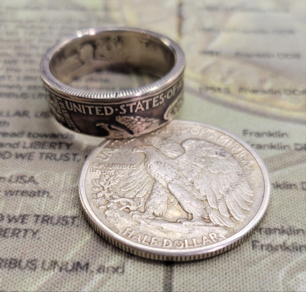 Walking Liberty half dollar coin ring.