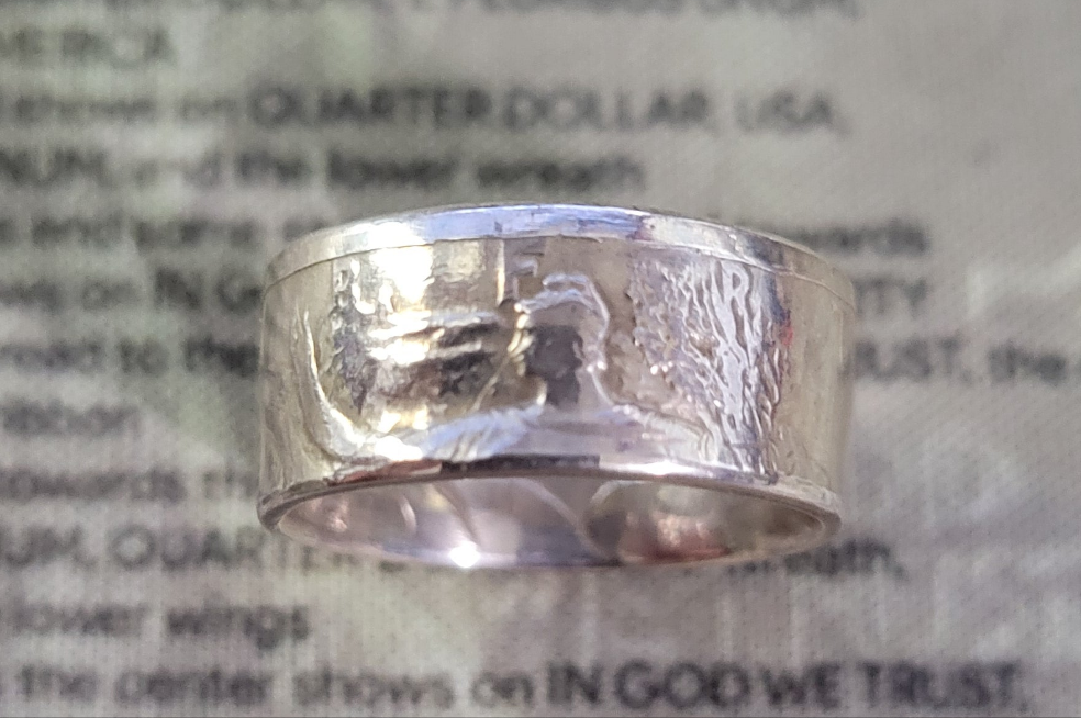 Walking Liberty half dollar coin ring.