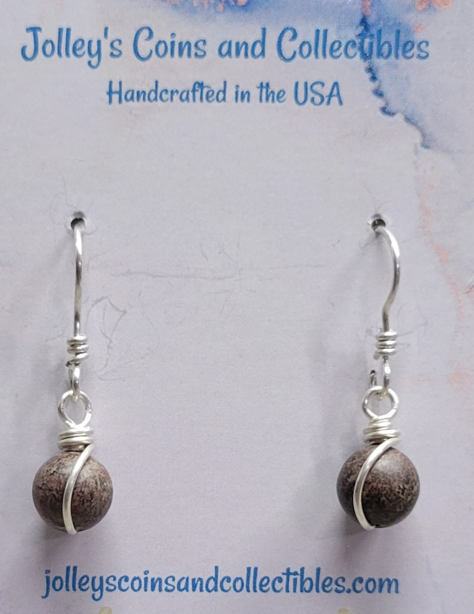 Round Gemstone Earrings Wrapped in 92.5% Silver Wire