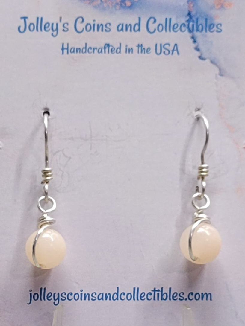 Round Gemstone Earrings Wrapped in 92.5% Silver Wire