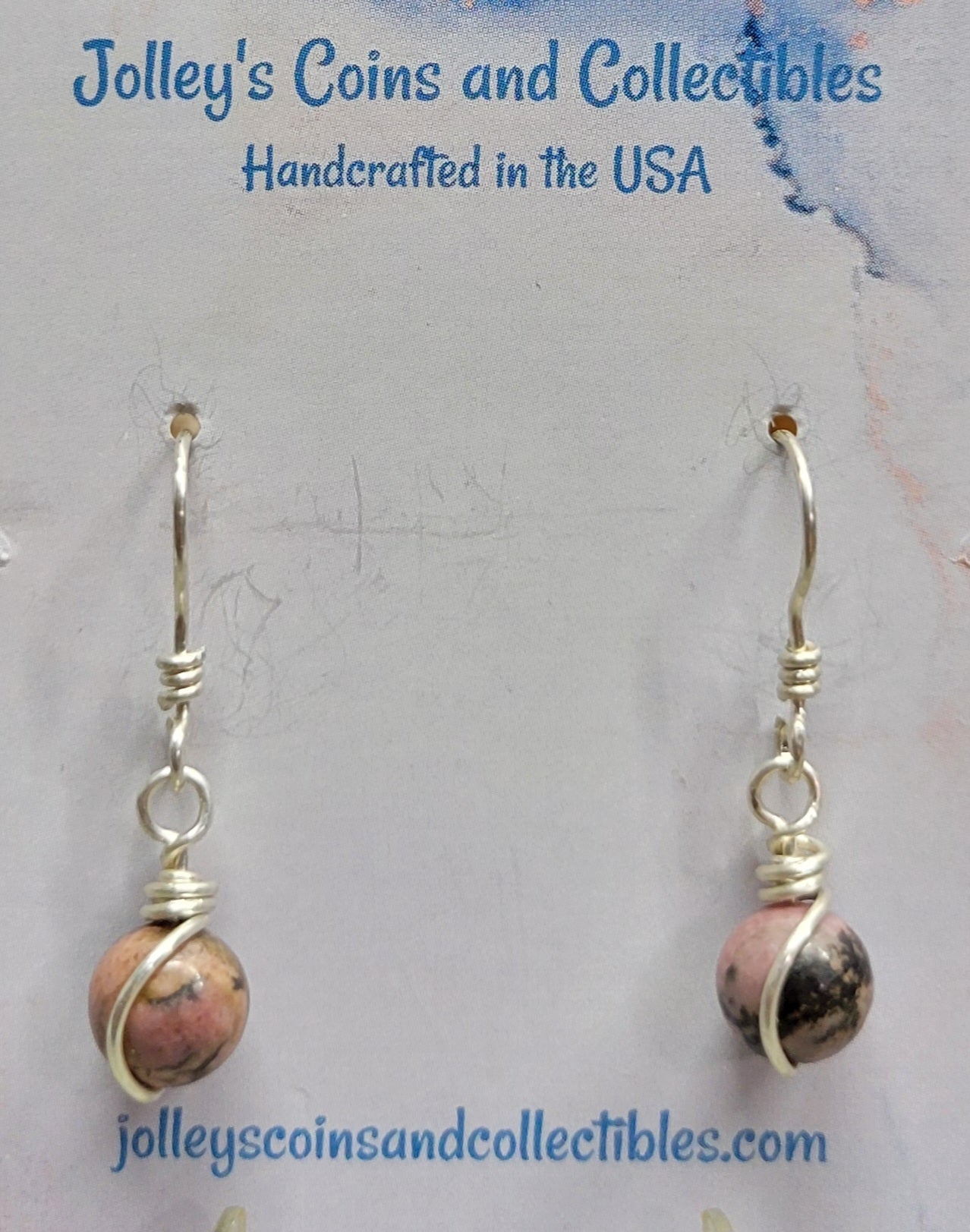 Round Gemstone Earrings Wrapped in 92.5% Silver Wire