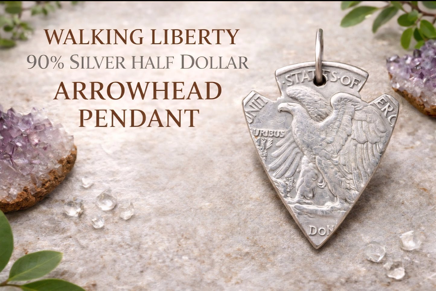 Random date Walking Liberty half dollar arrowhead pendant