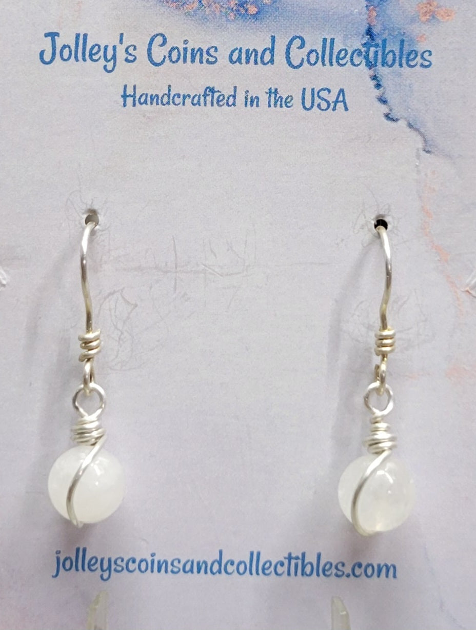 Round Gemstone Earrings Wrapped in 92.5% Silver Wire