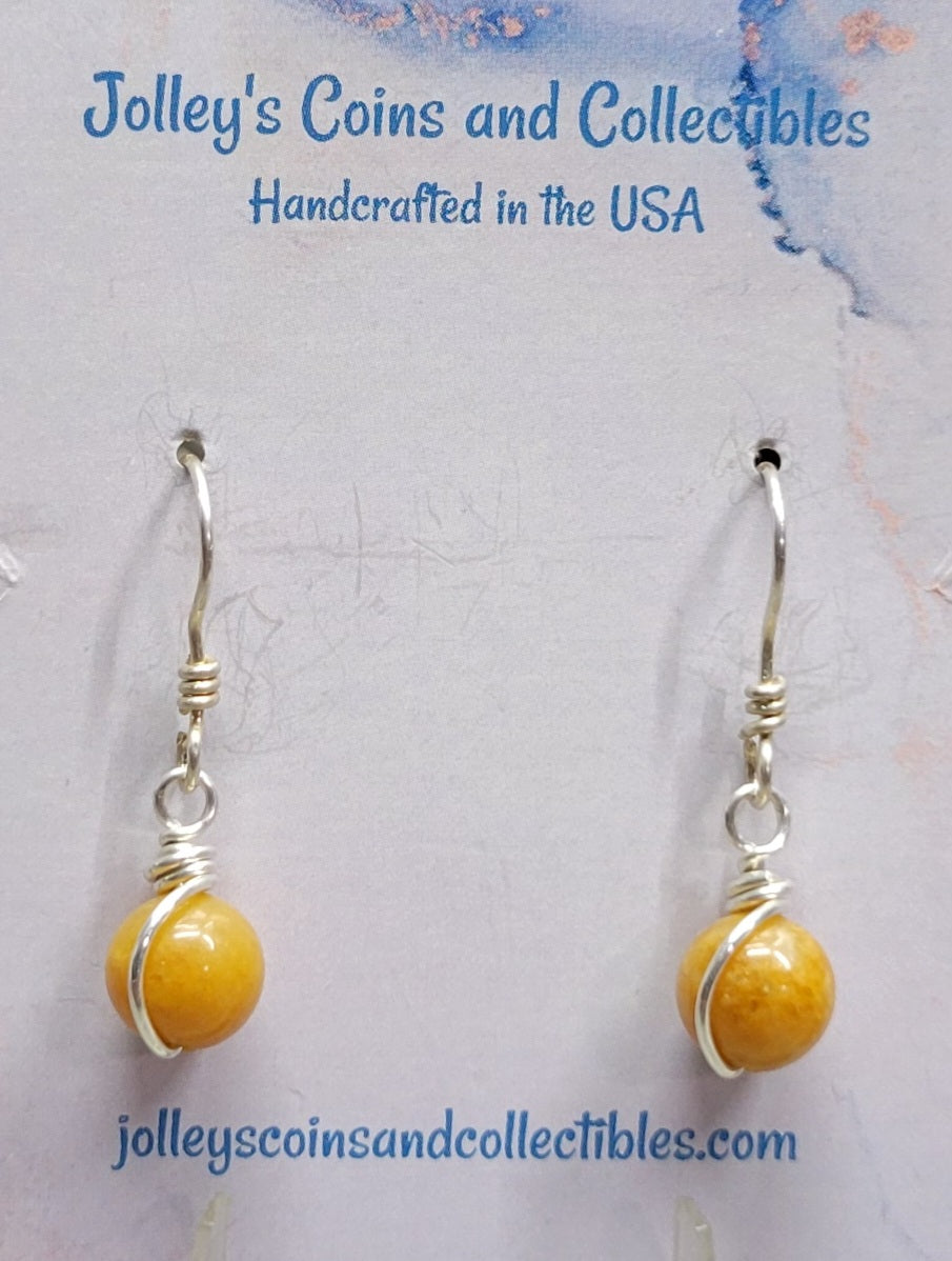 Round Gemstone Earrings Wrapped in 92.5% Silver Wire