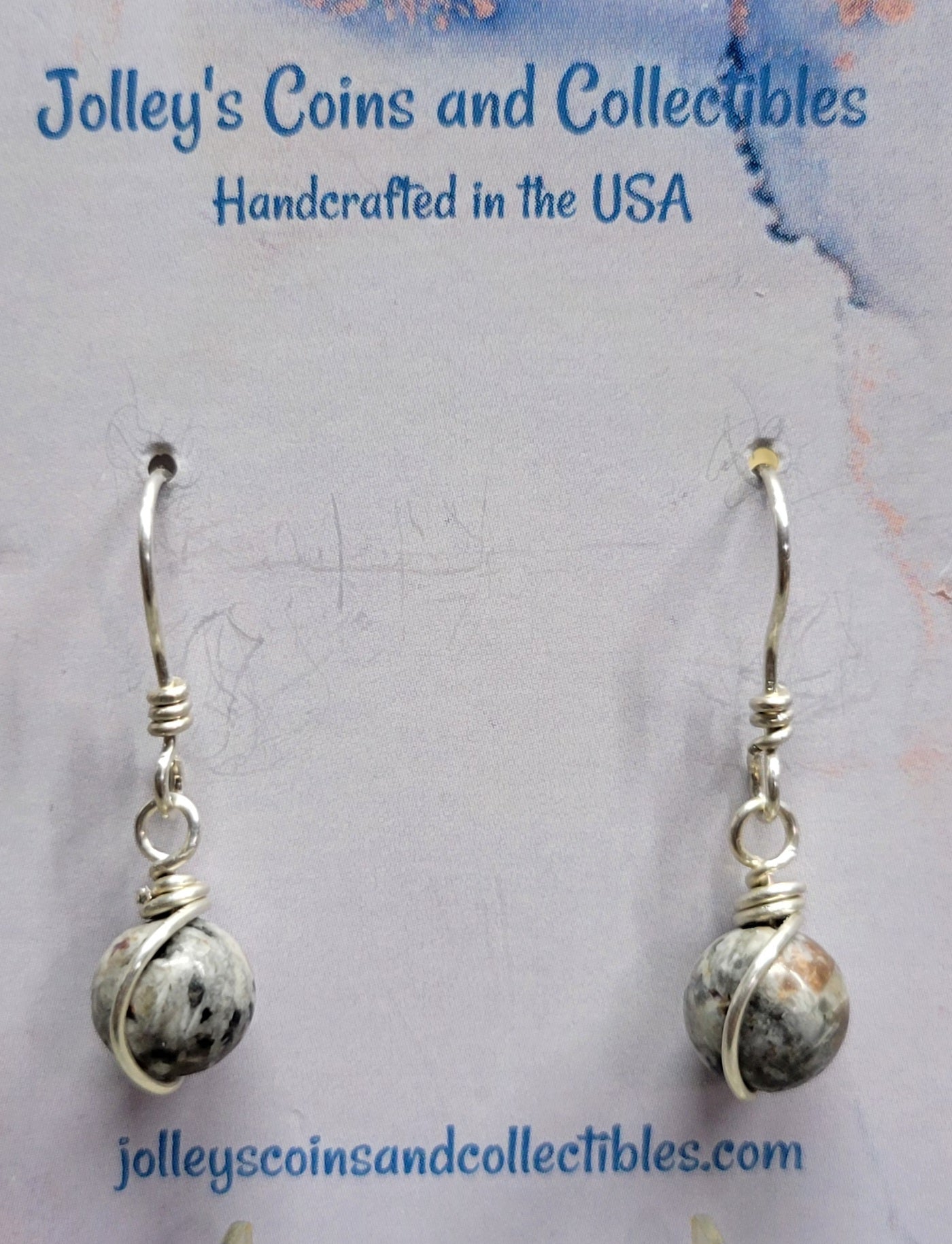 Round Gemstone Earrings Wrapped in 92.5% Silver Wire